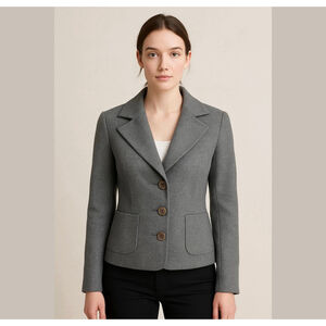 TORY BURCH 100% Wool Gray Blazer Jacket Academia Office Career Business Size 6
